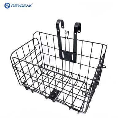 China REYGEAK Steel Wire Folding Mesh Fold-Up Detachable Front Bag Bike Rear Hanging Basket Wire Bicycle Basket Bikes Frame Basket for sale