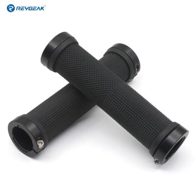 China REYGEAK Mountain Bikes Bicycle Grips Handlebar Cover Anti-Slip Shockproof Mountain Bike Grips Lock Rubber Bikes Handle Bar End Grips for sale