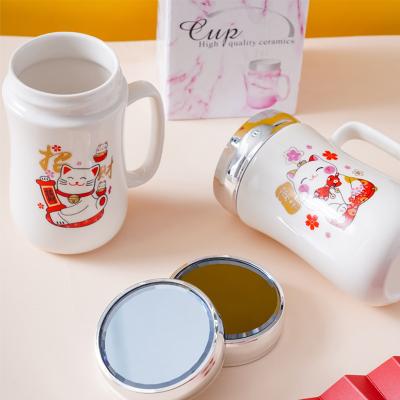 China Office Large Capacity Simple Viable Porcelain Coffee Cup Reusable Lid With Logo Customization Porcelain Cups for sale