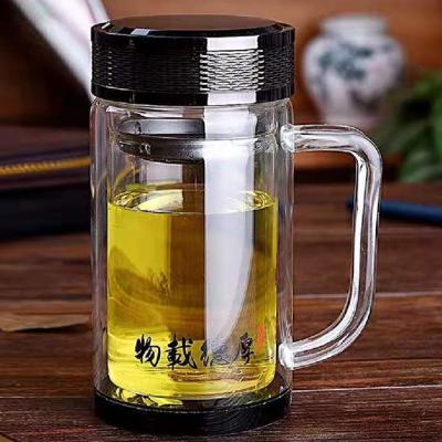 China Sustainable High Temperature Business Premise Mug Customized Logo Business Gift Double Glass Tea Mug for sale