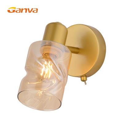 China Modern Decorative Iron Metal Bedroom Hotel Ganva Glass Sconce Indoor Led Wall Lamp for sale