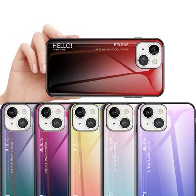 China Anti-drop Case For iPhone 13 Mini Gradient Tempered Glass Back Cover 7 8 Plus SE iPhone 11 XR X XS Coque For 12 13 Pro Max Shockproof Case for sale