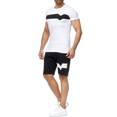 China Plus Size Hot Selling Men 2022 New Summer Sports Suit Contrast Color Stitching Casual Round Neck Short Sleeve Plus Size Men's Sets for sale