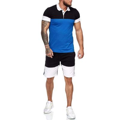 China New Hot Selling Plus Size Men's Summer Sports Suits Men's Casual Round Neck Stitching Color Short Sleeve Contrast Polo T-Shirts for sale