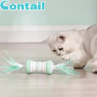 China 2021 Christmas Pet Viable Toy Automated Intelligent Cat Feather Toy With Silicone Wheels for sale