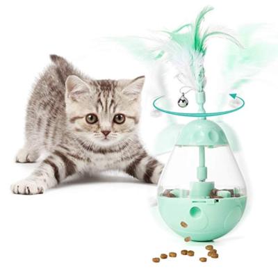 China Viable Permeable Cat Toy Feeder Electric Feather Automatically Rotates Interactive Toy for sale