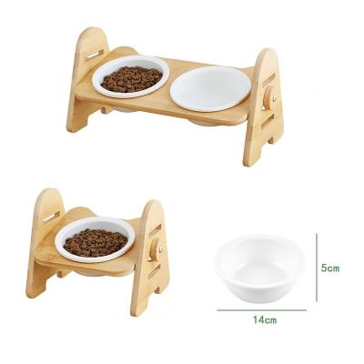 China 2021 Patents Sustainable Design Adjustable Height Elevated Cat Food Bowl With Elevated Bamboo Wooden Pet Bowls Feeders Holder for sale