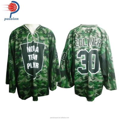 China USA Adult Team Camo Green Ice Hockey Quick Dry Shirts Customized by 100%Polyester for sale