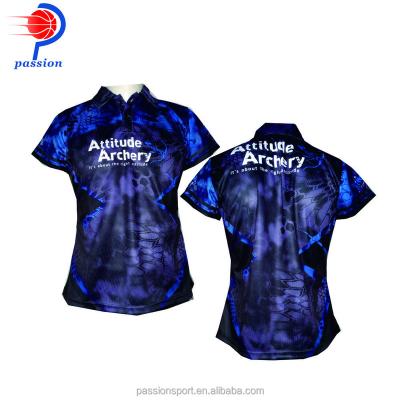 China Breathable and Quick Dry Women Slim Fit Custom Archery Shooting Shirts with Fully Sublimation Designs for sale