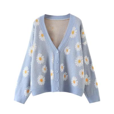 China Anti-wrinkle Women's Y2K Floral Print Knit Cardigan Sweater V-Neck Button Down Long Sleeve Sweater Vintage 90S Aesthetic Tops for sale