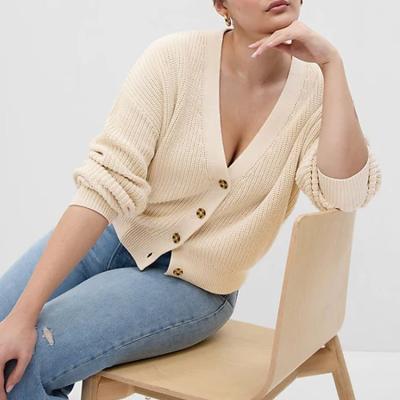 China Straight silhouette with a relaxed fit. 2023 Designer Girls Sweater Soft Custom Cotton Knitted Easy Front Striped Women's Cardigan Ladies Casual Shoulder Button Sweater for sale