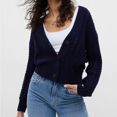 China Anti-Wrinkle Spring Women Sweater Custom 2024 Trend Fashion Digital Aesthetics Cardigan Hollow Out Soft Cotton Crochet Knit Cardigan Sweater for sale