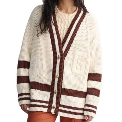 China Wholesale Custom Sweater Women Design Anti-Wrinkle Knitwear Factory Brand Oversized Varsity Cardigan for sale