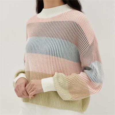 China New Anti-wrinkle YUNXUN Trend Design Brand Janie Multi Color Plaited Knit Custom Sweater Striped Knitted Cotton Pullover Sweater For Women for sale