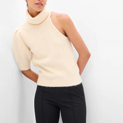 China Soft stretch knit sweater. Designer Fashion Sexy Pullover Girl Custom Casual Soft Solid Color Stretch Wool Blend Knit One-Shoulder Turtle Neck Sweater for sale