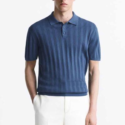 China Chinese Knitting Custom Vertical Stripe Polo Neck Breathable Cotta Rib Mens 100%Cotton OEM ODM Anti-wrinkle Manufacturers Knit Polo Shirt for sale