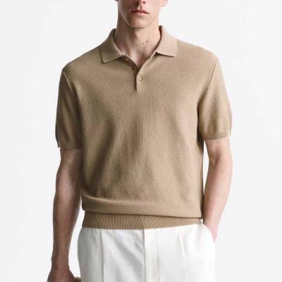 China Factory Outlet Knitwear Anti-wrinkle Logo Man Cotton Knit Shorts Custom Made High Quality Solid Sheath Textured Knitted Polo Shirt For Men for sale