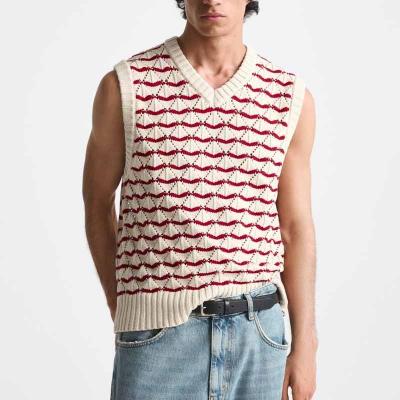 China Original Yunxun Design Men's Anti-Wrinkle Korean Version Wave Stripe Top Knitted V-Neck Jacquard Vest Sleeveless Sweater Unisex for sale