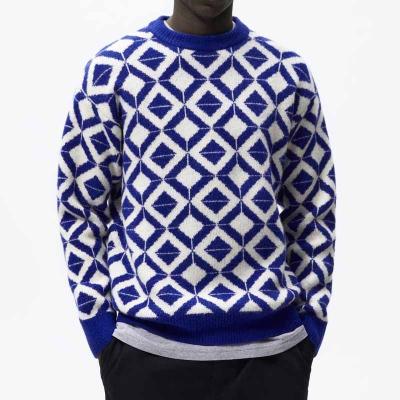 China Anti-wrinkle knitwear manufacturer Custom Brand Design sweater long sleeves round neck geometric jacquard sweater for men for sale