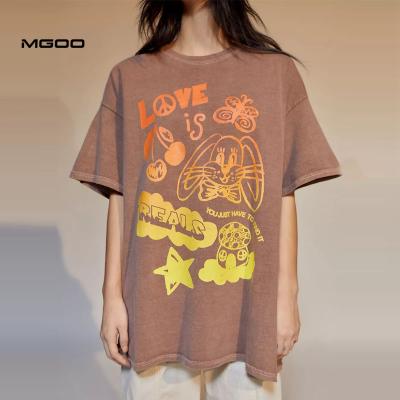 China MGOO Women's Front Graphic Custom Print T-shirt Heavyweight Breathable Anti-Shrink Cotton Tee Loose Fit for sale