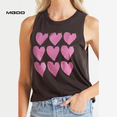 China MGOO Latest Design Rock Hearts Plastisol Print Tank Top QUICK DRY Tank Top For Women Beach Top Women for sale