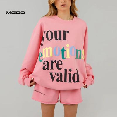 China Anti-Wrinkle MGOO Women's Puff Printing Sweatshirt 100% Cotton Fleece Custom Slogan Oversized Sweatshirt for sale