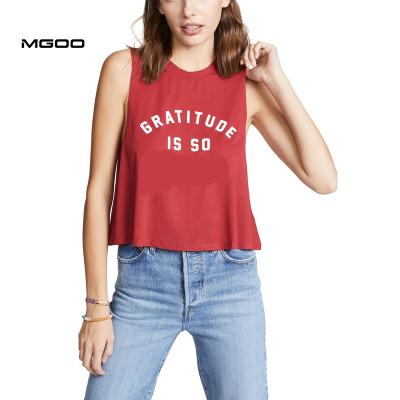 China MGOO 100% Ring Anti-pilling Spun Lightweight Cotton Muscle Tank For Women Custom Slogan Printing Loose Tank Top for sale