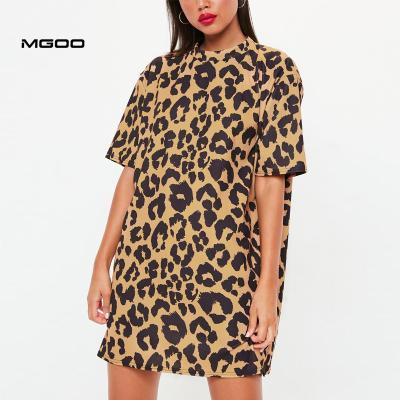 China Custom MGOO tee dress latest design leopard shift neck dress high anti-static oversized sublimation streetwear for sale