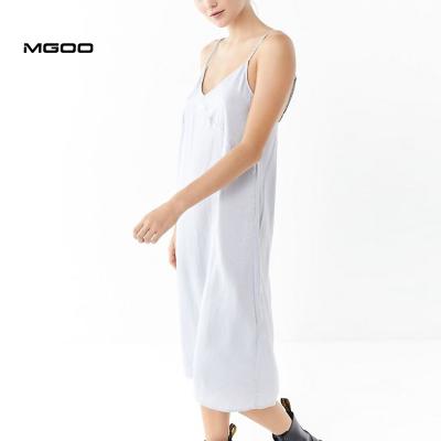 China MGOO OEM ODM Midi Slip Dress Anti-Static Silky Custom Women's V-Neck Satin Casual Dress Vacation Dress for sale