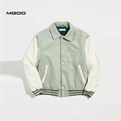 China Breathable MGOO Custom Design Varsity Jacket Men Leather Sleeve Baseball Jacket for sale