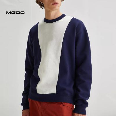 China MGOO Embroidery Pullover Navy Anti-pilling and White Mens Custom Colorblock Crewneck Sweatshirts for sale