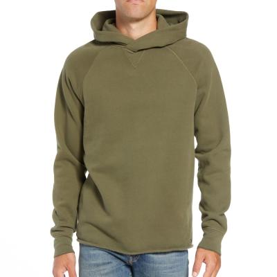 China Regular Fit Hooded White Army Green Pullover Raglan Sleeve Sweatshirts Hoody Mens Anti-pilling Raw Edge Hoodies for sale