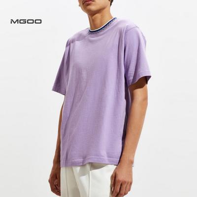 China Custom MGOO O Neck Short Sleeve Purple Heavy Cotton Ribbed Anti-Pilling Collar T-Shirts for sale