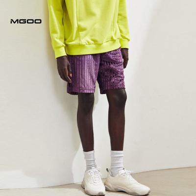 China MGOO Antibacterial Striped Velvet Abbreviations Mens Streetwear Custom Empty Track Shorts for sale