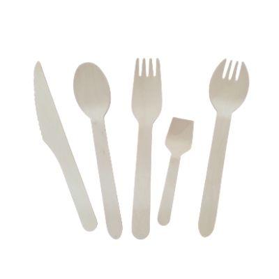 China Best Selling Disposable Restaurant Biodegradable Wholesale Volume Engraved Customized LOGO Reusable Natural Cutlery Wooden Spoon Knife/Fork for sale