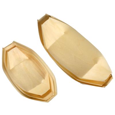 China Disposable Biodegradable Wood Boat Eco-Friendly Natural High Quality Viable Tray Sushi Tableware Japanese Style for sale