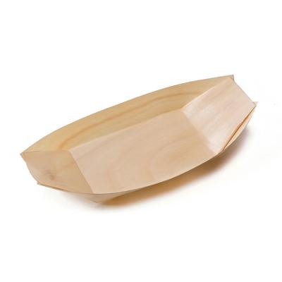 China Sustainable Biodegradable Wooden Sushi Dish Appetizer Food Packaging Serving Tray With Low Price for sale