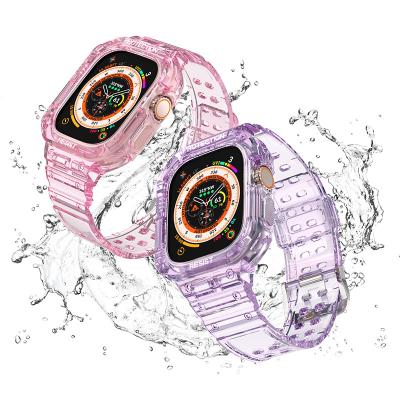 China Fashion\Dress Luxury Popular Suitable for Apple Watch 42mm 44mm connected Glacier transparent watchband integrated transparent watchband for sale