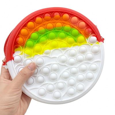 China Hot Selling Silicone Amazon Round Shape Rainbow Silicone Bag Push Bubble Bag For Kids for sale