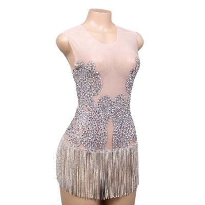 China Dresses Short Sexy Transparent Performance Equipment Dance Celebrate Luxury Shiny Diamond Costume Singer And Dancer Dresses for sale