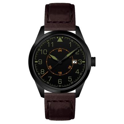 China Customized Luxury Genuine Leather Automatic Mechanical Men Sport NH35 8215 Date Water Resistant 100m Brown Pilot Watch Customized for sale