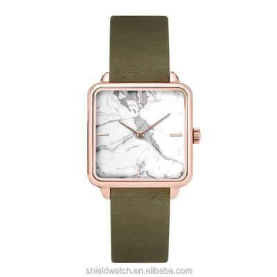 China Day/Date Ndw Quartz Watch Custom Sapphire Glass With Antire-flective Coating Square Watches Dial Rose Gold Marble Wrist Watch for sale