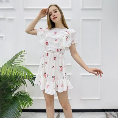 China T1K5460 Anti-wrinkle summer dress custom floral O-nevk short sleeve women mini dress casual chiffon dresses for sale