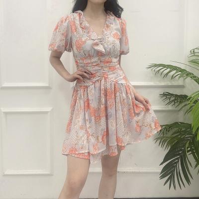 China Wholesale Custom Made Breathable OEM Summer V-neck Summer Fashion Sundress Vintage Floral Mini Dress for sale