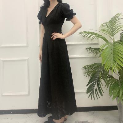 China Wholesale Breathable Black Casual Short Sleeve Midi Women Midi V-Neck Long Summer Dress for sale