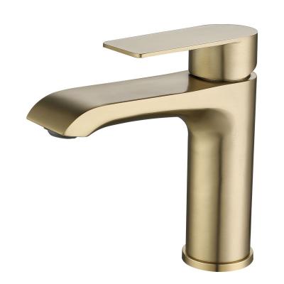 China Luxury Wall Mounted Installing Type 304 Stainless Steelbasin Faucets Thermostatic Gold Color Hot Cold Water for sale