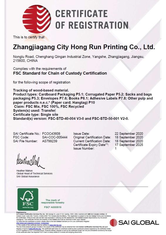 FSC - Zhangjiagang City Hong Run Printing Co., Ltd.