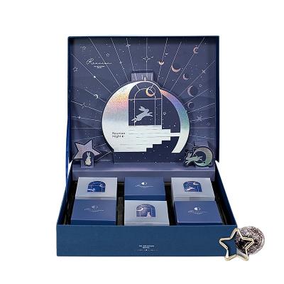 China Recycled Hot Materials Sale Star And Moon Gift Dark Blue Printing High End Moon Cake Packaging Box for sale