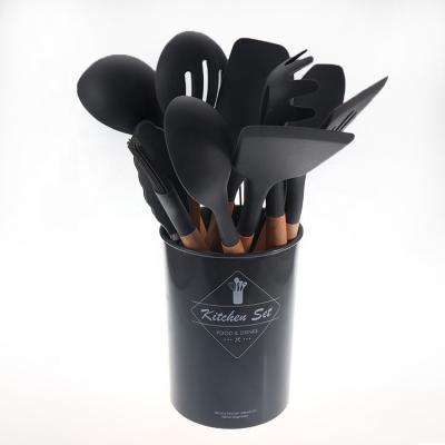 China Silicone 12pcs Kitchen Cookware Set Sustainable Spatula Wooden Handle Cooking for sale