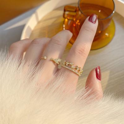 China CRW20065 vintage design sense of opening bamboo ring female zircon ingot ring female ring index fingers retro French design sense for sale